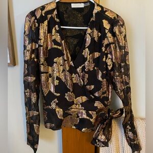 Ramy Brooke Blair Metallic Jacquard Wrap Blouse - size 10